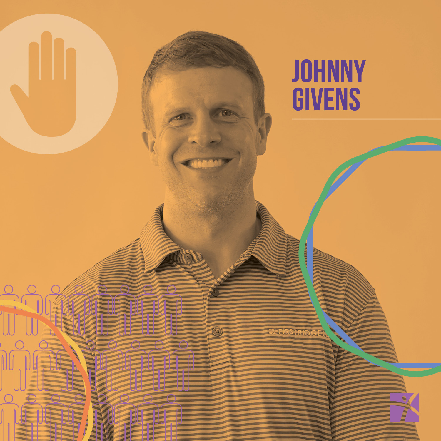 Speaker graphic for Johnny Givens with an orange duotone portrait
